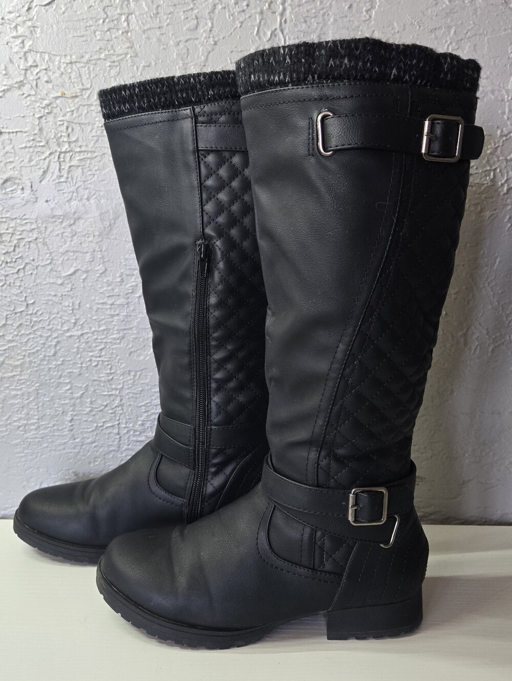 Justfab Women's Black Quilted Mid-Calf Boots - Classic Winter Style Mahira 7